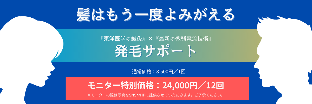 薄毛・脱毛に鍼灸アプローチ｜科学的根拠に基づく自然な育毛法
モニター募集